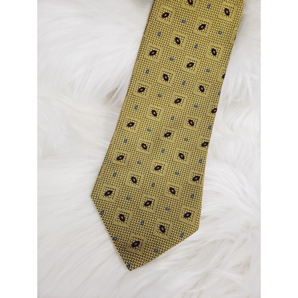 TOMMY HILFIGER Mens Yellow Gold Geometric Necktie VTG Classic Neck Tie Mob Prep